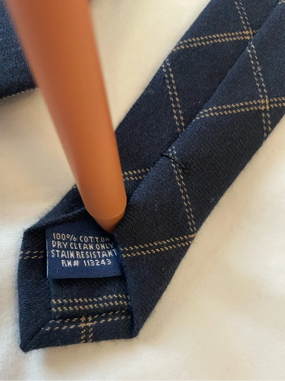 The Tie Bar Navy Windowpane Tie with Gold Stitching - Picture 6 of 7